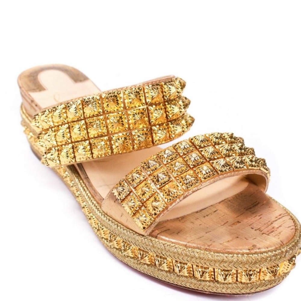 NEW CHRISTIAN LOUBOUTIN Liege Pepite 60 Platform Sandals 35 EU, Gold Version